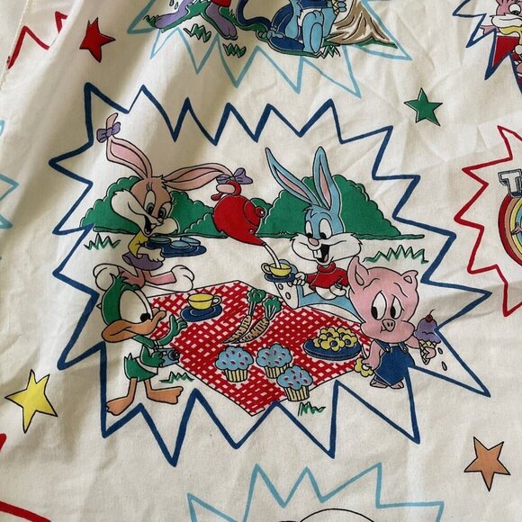 Vintage Tiny Toon Adventures 1990 Cartoon Twin Flat Sheet Cutter Fabric - Picture 10 of 13